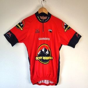 Shimano Red Spandex Short Sleeve 1/4 Zip Mock Neck Size Small Bicycle Shirt